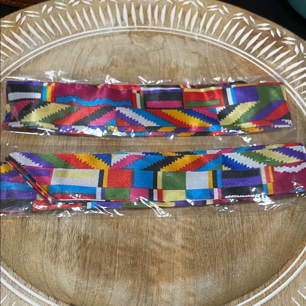 Two Colorful Geometric Bag Scarves